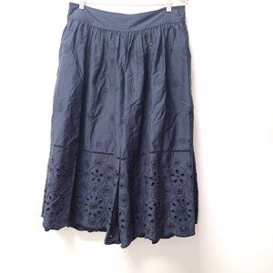 NWT Anthropologie Maeve Eyelet Embroidered Wide Leg Pants Size L Dark Navy